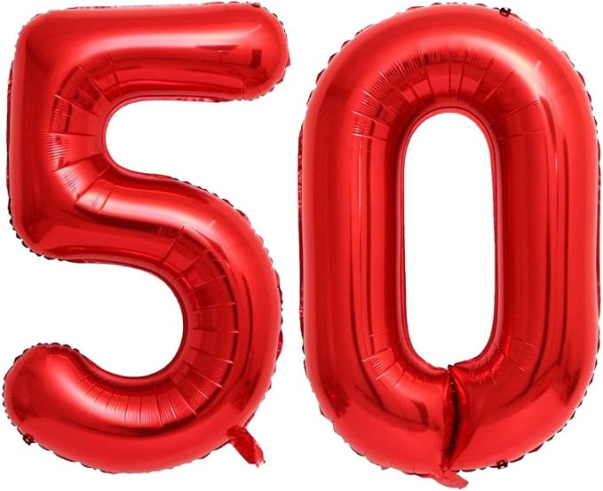 Red 50 Number Balloons, 40 Inch 50 Balloons Foil Mylar Helium Big Red 50 by BBPOOL
