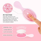 RHOS Mini Hair Brush for Women,Men and Kids-Travel Size Hair Brush for Purse,Pocket,backpack-Small Cushion Paddle Brush with Soft Bristles-Mini Detangler Brush for All Hair Types(1 Pack-Pink)