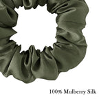 Mulberry Silk Hair Scrunchies, 5 Count, 100% Silk, No Damage for Frizz Prevention, Sleep and Night Scrunchie, Hair Accessories for Women (Peacock Blue, Metallic Gray, Army Green, Black, Pink)