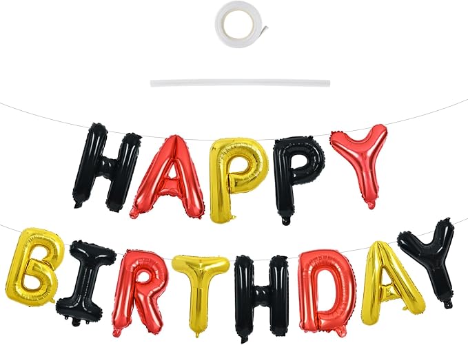 TONIFUL Black Red Gold Happy Birthday Balloon Banner Decor by TONIFUL