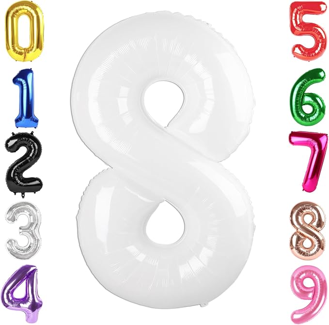 40 Inch White Number 8 Balloon Birthday Party Decorations by Hadoife