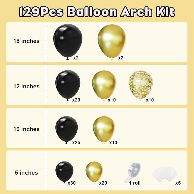Black and Gold Balloon Arch Kit - Image 2