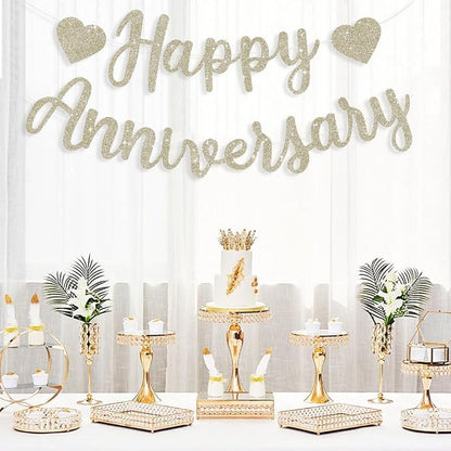 BEISHIDA Pre-Strung Champagne Happy Anniversary Banner Wedding Decor | Glitter - Image 5