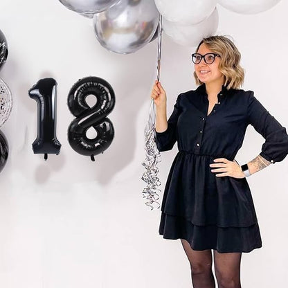 TONIFUL Number Balloons 16 Inch Black 0-9 Number Mylar Foil Balloons 10 Pcs - Image 3