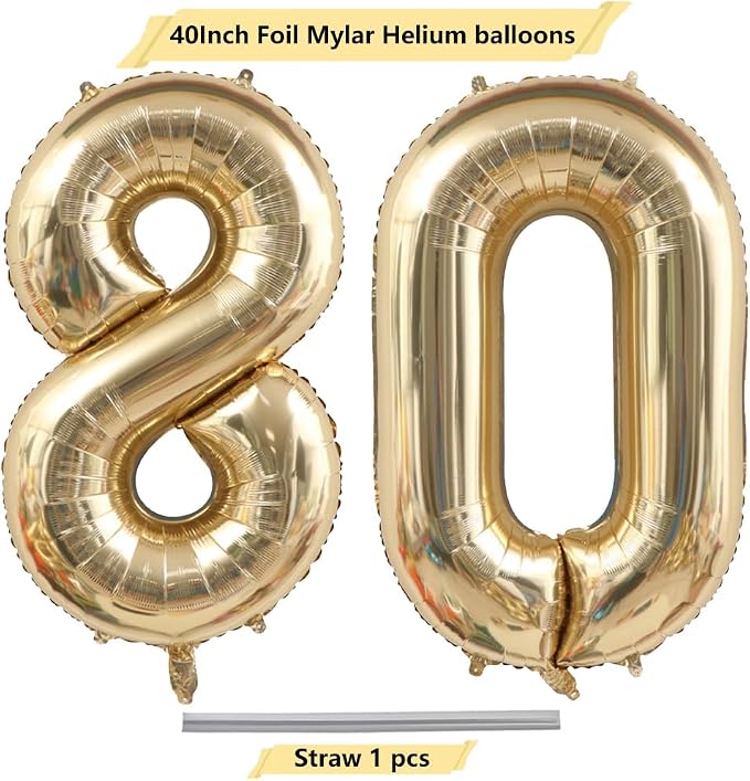 Light Gold Number 80 Balloon 40in White Gold 80 Foil Mylar Digital Balloon | - Image 4