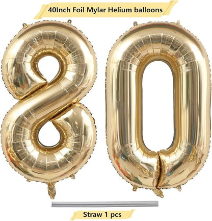 Light Gold Number 80 Balloon 40in White Gold 80 Foil Mylar Digital Balloon | - Image 4