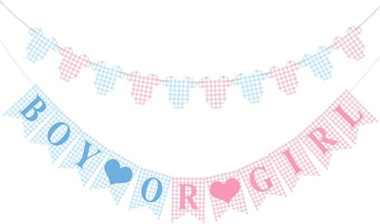 Hahafelt 1 Pcs Blue Pink Gingham Boy or Girl Clothesline Bodysuit Banner by Hahafelt