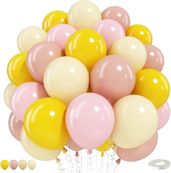 Pink and Yellow Balloons, 12inch Pastel Light Dusty Pink Butter Pale Mustard by HILAVO