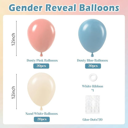 60pcs Gender Reveal Balloons, Dusty Pink Dusty Blue Sand White Balloons - Image 2