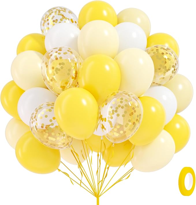 60pcs Yellow and White Balloons 12inch by Awenztech