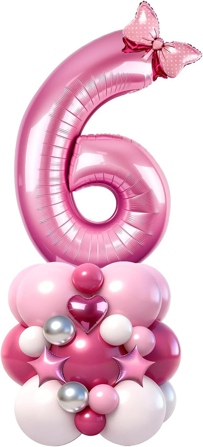 40 Inch Pink Number 6 Balloon Tower Set, Pastel Number Six Foil Balloon by Unknown