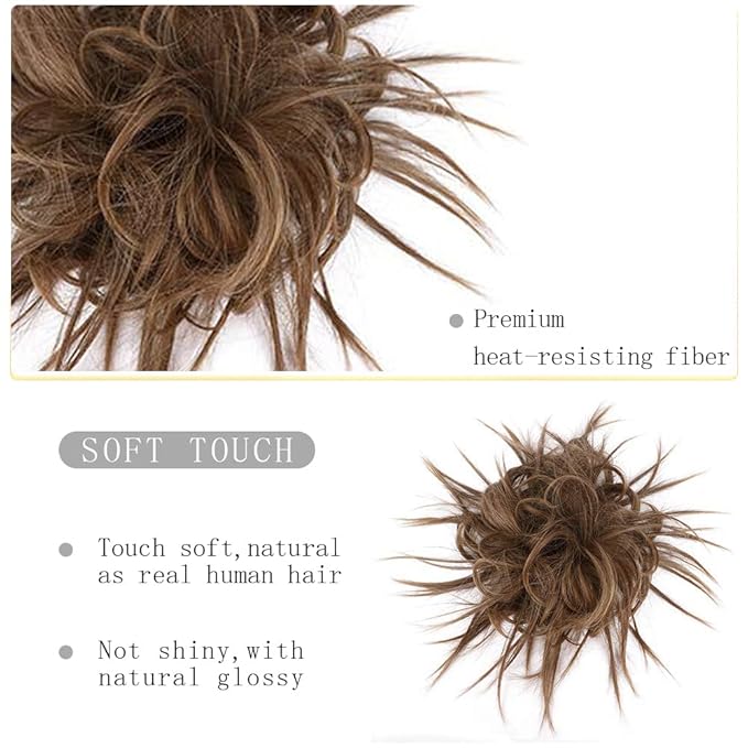 HMD Tousled Updo Messy Bun Hairpiece - Synthetic Hair Extensions with Elastic Rubber Band - Scrunchies & Ponytail Hairpieces for Women