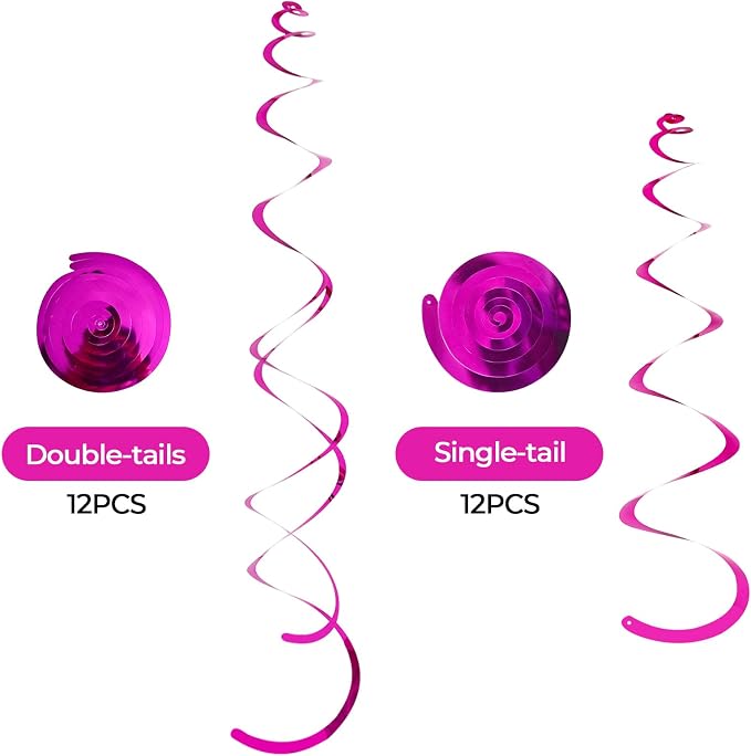 24 PCS Hot Pink Hanging Swirl, Fuschia Sparkle Ceiling Hanging Decorations - Image 2