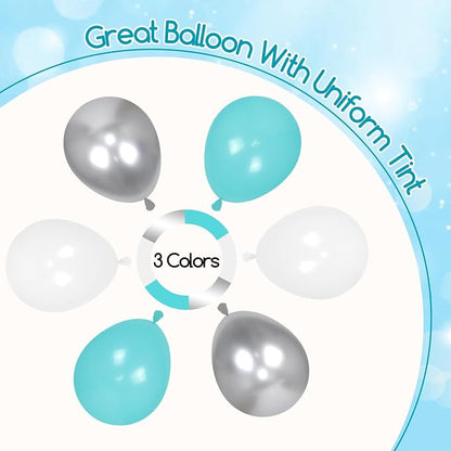 60pcs Teal Silver and White Balloons 12inch - Image 4