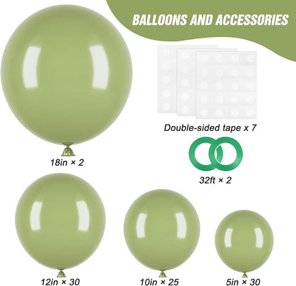 RUBFAC Sage Green Balloons 87pcs Different Sizes 18 12 10 5 Inches, Olive Green - Image 2