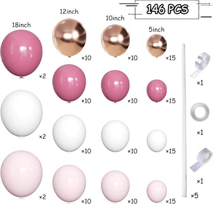Dusty Hot Pink White Gold Balloon Garland Arch Kit, Graduation Party Decorations - Image 2