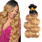 Honey Blonde Bundles Human Hair Ombre Body Wave Bundle Brazilian Virgin Remy Hair 3 Bundles 26 28 30 Inch Double Weft 2 Tone Black and Blonde Body Wave Bundle Hair Weave 150g