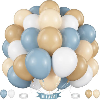 Dusty Blue White Balloons 60 Pcs Dusty Blue White Sand Balloons 12 Inch Neutral by HILAVO