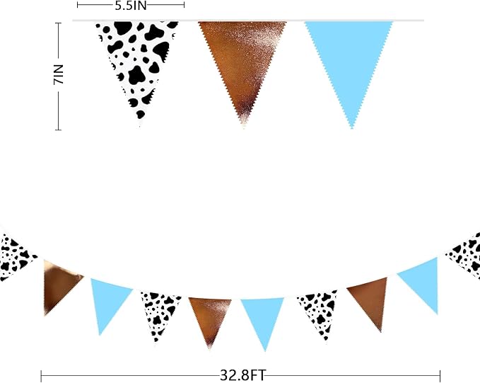 32Ft Cow Party Decorations Blue Brown Western Cowboys Triangle Flag Fabric - Image 3