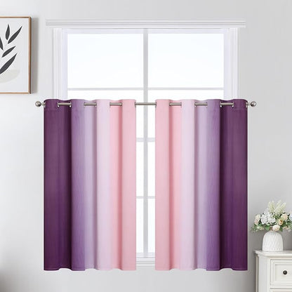 Pink and Purple Ombre Short Blackout Curtains 36 Inch Long, Thermal Insulated by ESTELARTEXTILER