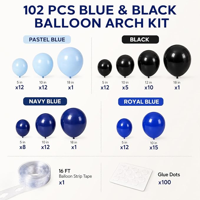 Jobkoo Blue and Black Balloon Arch Kit - Image 3
