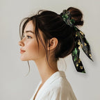 Four Leaf Elastic Bow Hair Ties Women Black Green Ribbon Scrunchies with Long Tails St Patricks Day Scrunchies with Ribbon Trendy 2 Piece