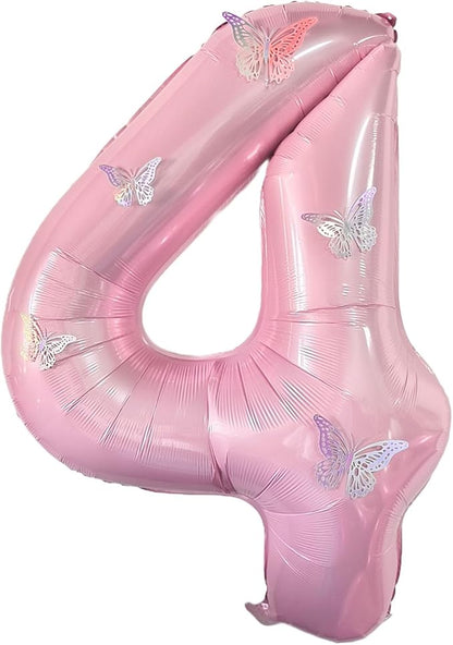 40 Inch Number Balloon Pink Large Mylar Foil Pink Number Balloons and Butterfly by GLASNES