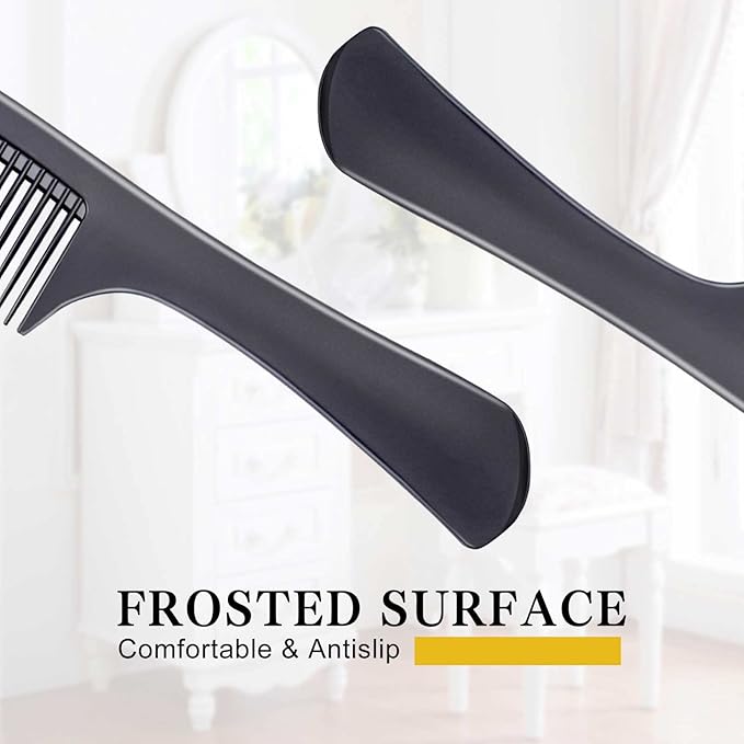 4 Pieces Combs for Women and Man, Premium Black Carbon Fiber Hair Comb Set for Teasing and Parting, Professional Combs for Hair Stylist, Fine and Wide Tooth Styling Comb for All Hair Types