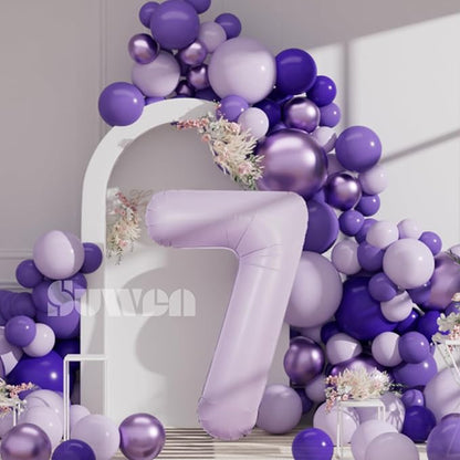 SUWEN 40 Inch Light Purple Lavender Big 7 Balloon Number Foil Helium 0-9 | 7th - Image 4
