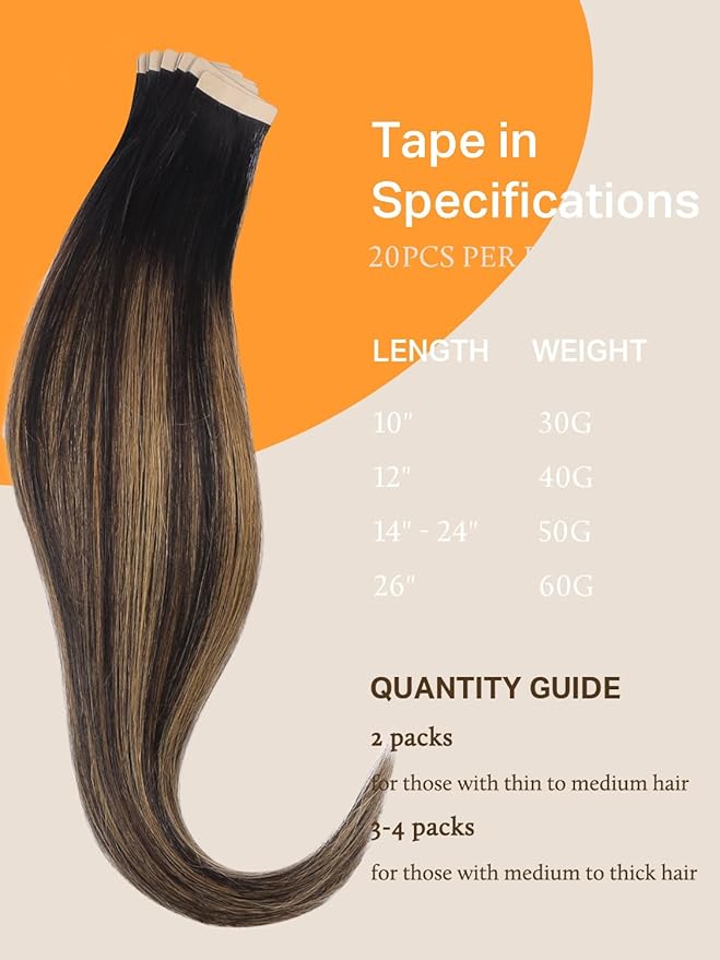 DOORES 22 Inch Human Hair Extensions Balayage Natural Black to Chestnut Brown Real Tape in Hair Extensions Seamless Straight Tape in Hair Extensions 50g 20pcs