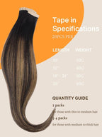DOORES 22 Inch Human Hair Extensions Balayage Natural Black to Chestnut Brown Real Tape in Hair Extensions Seamless Straight Tape in Hair Extensions 50g 20pcs