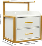 Suspended Salon Station for Hair Stylist, Wall Mounted Styling Salon Station Storage Cabinet w/2*Drawers &Hair Dryer Stand,Floating Nightstand Stylist Storage Cabinet for Home (Gold+White)