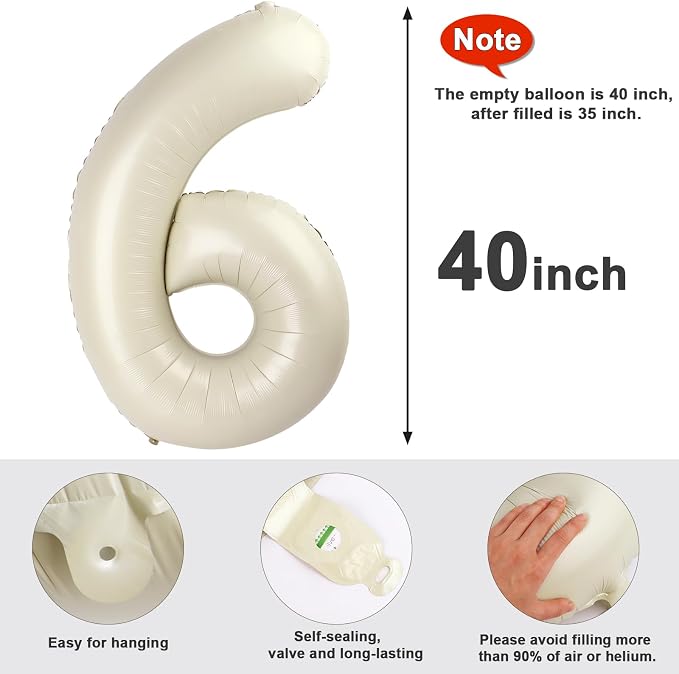 6 Balloon Numbers Party Decorations, 40In Cream Balloons - Image 6
