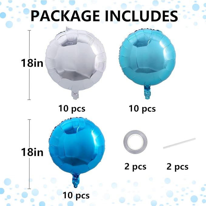 TONIFUL 30Pcs 18 Inch Balloons Large Blue and Silver Round Shape Foil Ballons - Image 2