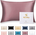 SilkSilky 100% Mulberry Silk Pillowcase - Pure 22 Momme High-Grade 6A Fibers for Hair & Skin, Envelope Closure, Natural, Organic, Breathable & Cooling Pillow Case (King, Pale Mauve)
