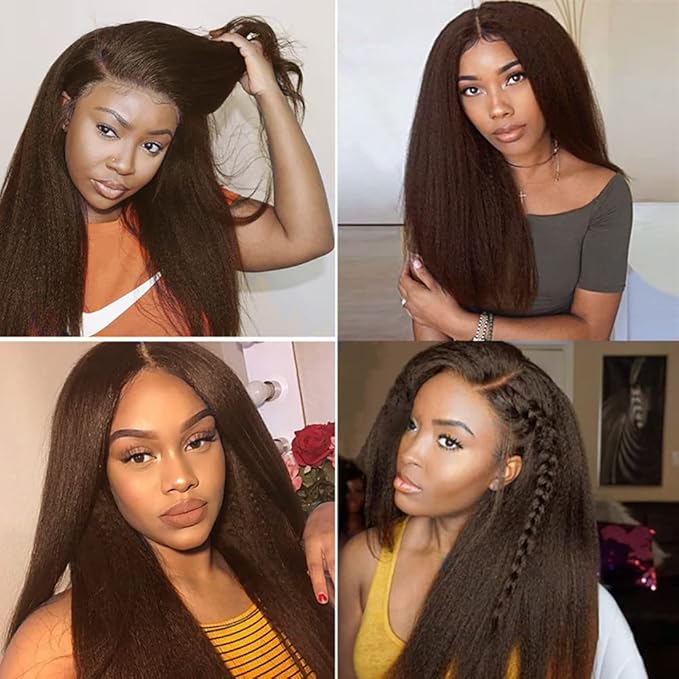 Chocolate Brown Bundles Human Hair Color 4 Kinky Straight Bundle Brazilian Virgin Remy Hair 3 Bundles 22 22 22 Inch Niegmeag Double Weft Brown Yaki Straight Bundle Hair Weave 300g