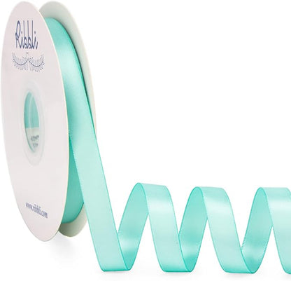 Ribbli Aqua Blue Satin Ribbon Double Faced Satin 1/2 inch x Continuous 50 by Ribbli