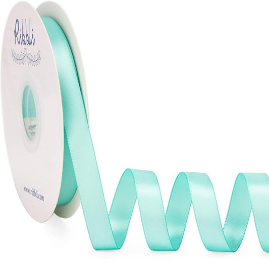 Ribbli Aqua Blue Satin Ribbon Double Faced Satin 1/2 inch x Continuous 50 by Ribbli