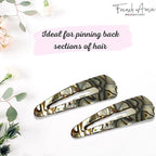 French Amie Clic Clac Large Handmade Celluloid Acetate Set of 2 Snap Hair Clips No Slip Side Slide-in Barrette for Women and Girls (Onyx Silver Grey)