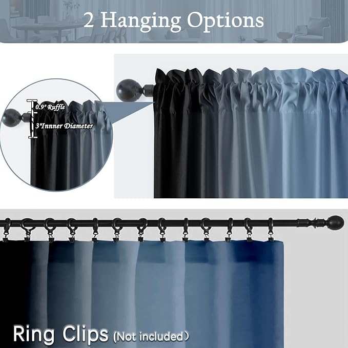 Navy Blue and Black Curtains for Living Room 63 Inch Length Ombre Curtains 2 - Image 4