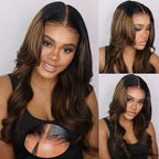 KLAIYI Bye Bye Knots Glueless Wig Ombre Brown Body Wave Pre Cut 7x5 Lace Front Wigs Human Hair Pre Plucked Pre Bleached Pre Everything Wear and Go Wig 12A Highlight Balayage 30S Ready To Go 26Inch