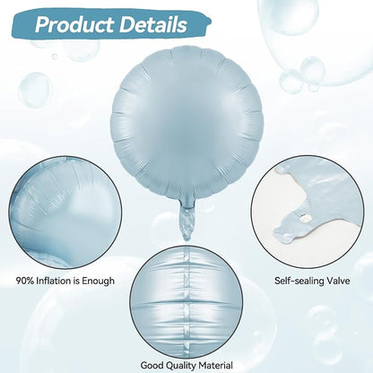 20PCS Round Shaped Foil Balloons, 18 Inch Round Foil Balloon, Retro Blue Round - Image 3