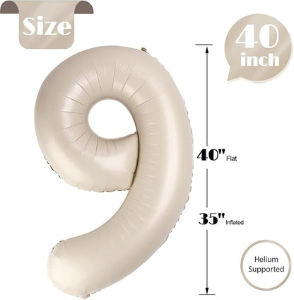 Cream Number 9 Balloon 40 Inch, 9th Birthday Party Decorations Men Women | Foil - Image 5