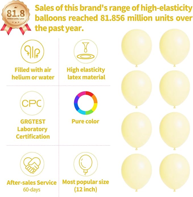 110pcs Pastel Yellow Balloon 12 Inch, Pastel Yellow Latex Balloons - Image 2