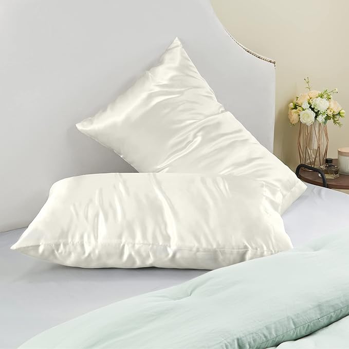 BEDELITE Satin Pillowcase for Hair and Skin, Super Soft and Cooling Similar to Silk Pillow Cases 2 Pack with Envelope Closure, Gift for Women Men(20"x30" Queen Size, Ivory)