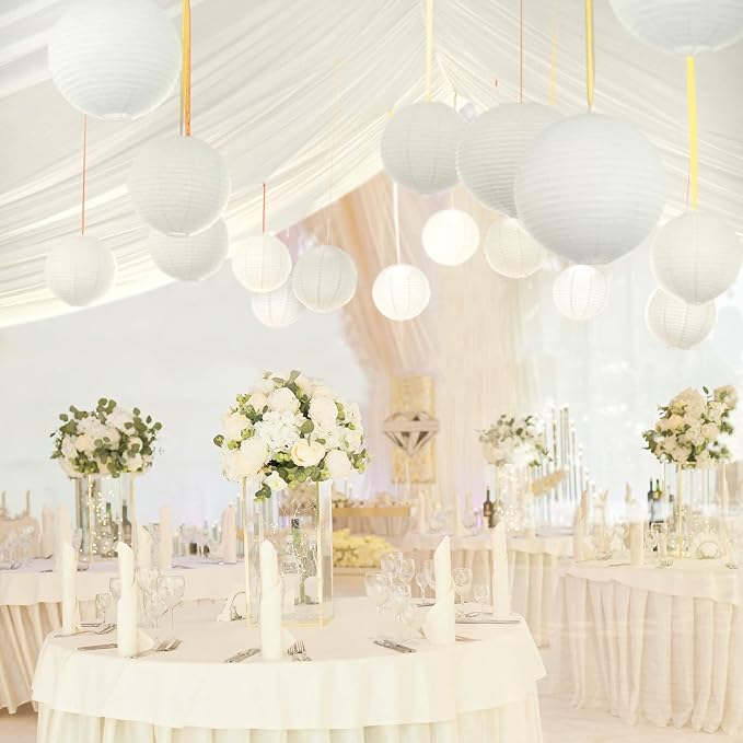 10pcs White Round Hanging Paper Lanterns, 4 Size | Chinese Paper Lanterns - Image 2