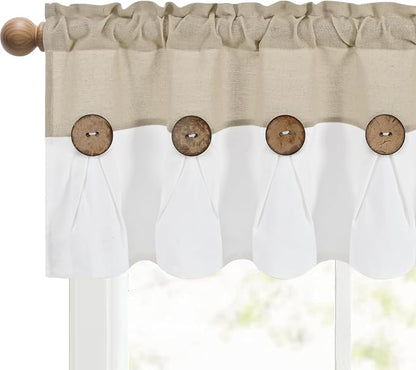 Farmhouse Valance Curtains, Boho Cotton Linen Kitchen Valance, Rustic Button - Image 7