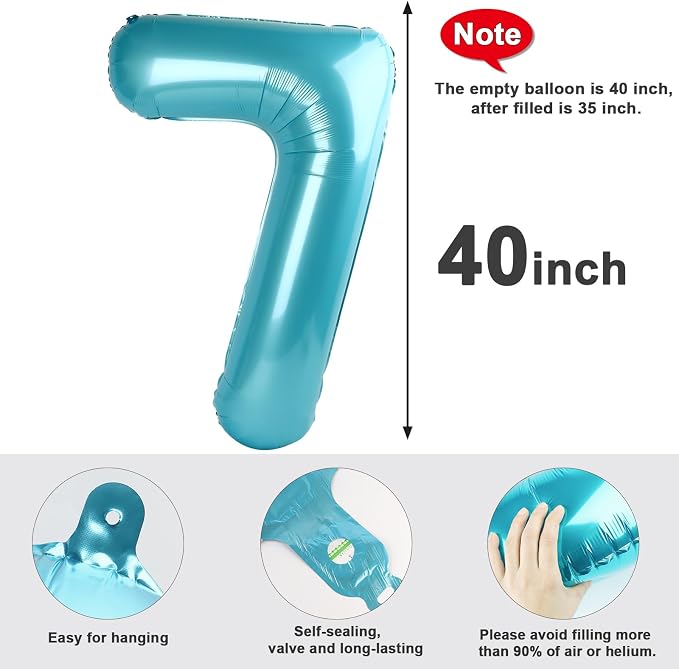 7 Balloon Numbers Birthday Decorations, 40In Pearl Blue Balloons - Image 5