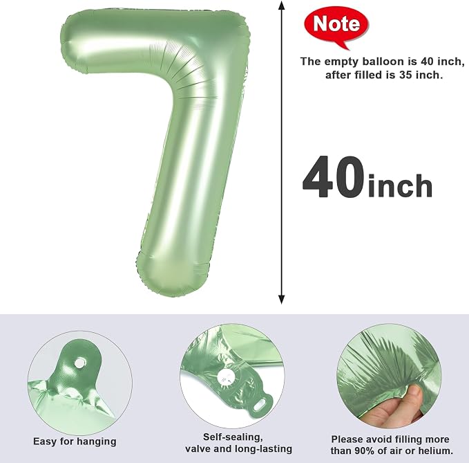 7 Balloon Numbers Birthday Decorations, 40In Sage-Green Balloons - Image 7