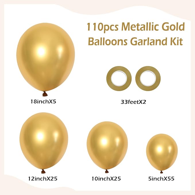 FOTIOMRG 110pcs Metallic Gold Balloon Garland Arch Kit, 18 12 10 5 inch Chrome - Image 2